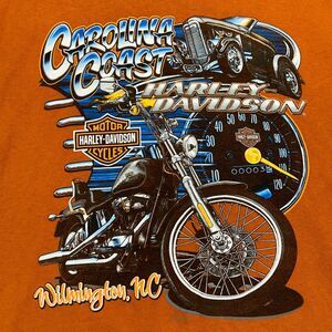 Harley-Davidson T Shirt Mens 2XL Carolina Coast Wilmington NC Skull Rider Orange